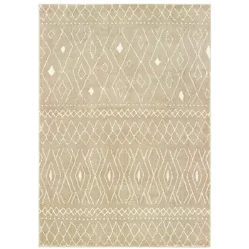5' X 7' Sand And Ivory Geometric Power Loom Stain Resistant Area Rug