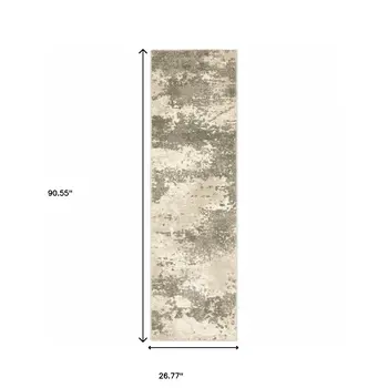 2' X 8' Beige And Grey Abstract Power Loom Stain Resistant Runner Rug