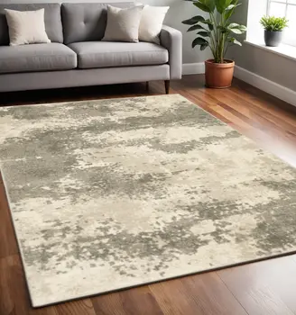 5' X 7' Beige And Grey Abstract Power Loom Stain Resistant Area Rug
