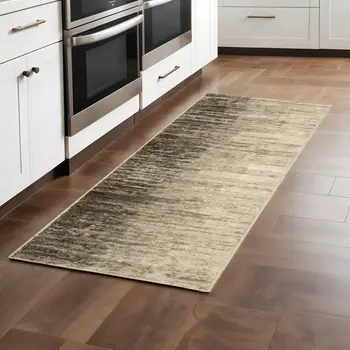 2' X 8' Beige And Grey Abstract Power Loom Stain Resistant Runner Rug