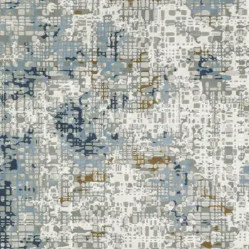 2' X 8' Blue Ivory Grey Brown Beige And Light Blue Abstract Power Loom Stain Resistant Runner Rug