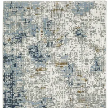 2' X 8' Blue Ivory Grey Brown Beige And Light Blue Abstract Power Loom Stain Resistant Runner Rug