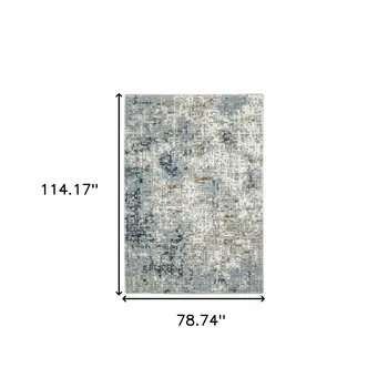 6' X 9' Blue Ivory Grey Brown Beige And Light Blue Abstract Power Loom Stain Resistant Area Rug