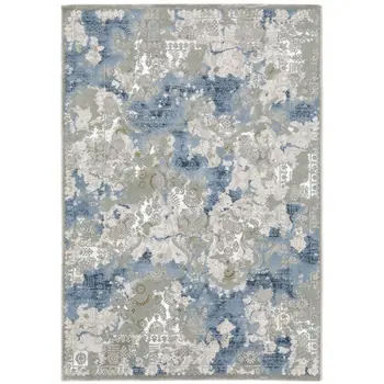 3' X 5' Grey Blue Ivory Navy Beige And Brown Abstract Power Loom Stain Resistant Area Rug