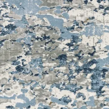 2' X 8' Grey Blue Ivory Navy Beige And Brown Abstract Power Loom Stain Resistant Runner Rug