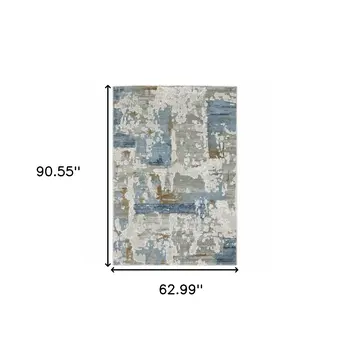 5' X 8' Grey Blue Navy Ivory And Brown Abstract Power Loom Stain Resistant Area Rug