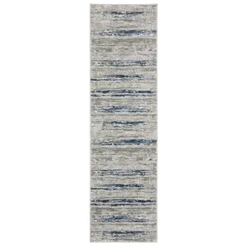 2' X 8' Grey Blue Light Blue Ivory And Brown Abstract Power Loom Stain Resistant Runner Rug