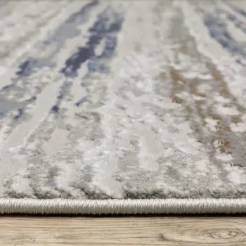 2' X 8' Grey Blue Light Blue Ivory And Brown Abstract Power Loom Stain Resistant Runner Rug