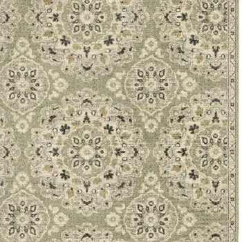10' X 13' Green Ivory Grey And Tan Floral Power Loom Stain Resistant Area Rug