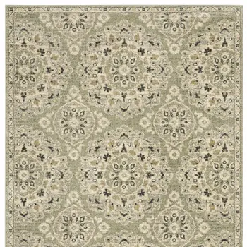 10' X 13' Green Ivory Grey And Tan Floral Power Loom Stain Resistant Area Rug