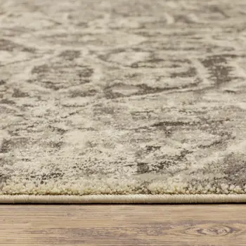 2' X 8' Grey Ivory And Brown Oriental Power Loom Stain Resistant Runner Rug