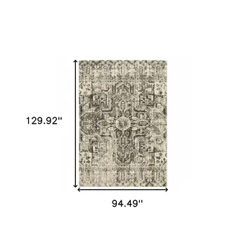 8' X 11' Grey Ivory And Brown Oriental Power Loom Stain Resistant Area Rug