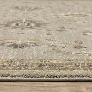 2' X 8' Grey Brown Tan And Beige Oriental Power Loom Stain Resistant Runner Rug