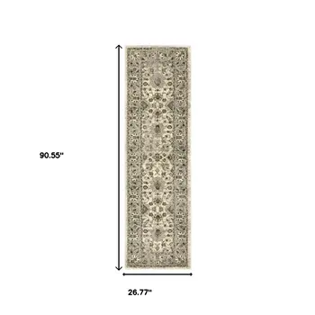 2' X 8' Beige Grey Brown And Charcoal Oriental Power Loom Stain Resistant Runner Rug