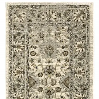2' X 8' Beige Grey Brown And Charcoal Oriental Power Loom Stain Resistant Runner Rug