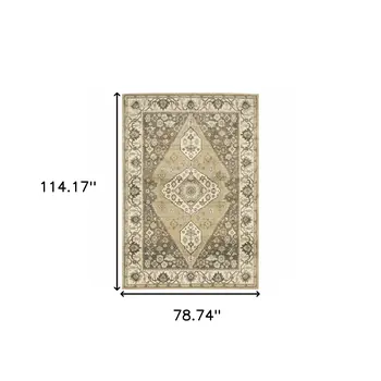 6' X 9' Beige Grey Tan And Charcoal Oriental Power Loom Stain Resistant Area Rug