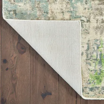 2' X 10' Blue And Green Abstract Hand Loomed Stain Resistant Runner Rug