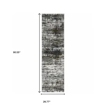 2' X 8' Ivory Charcoal Grey Blue Rust And Brown Abstract Power Loom Stain Resistant Runner Rug