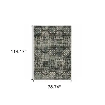 7' X 10' Charcoal Gray And White Oriental Distressed Area Rug