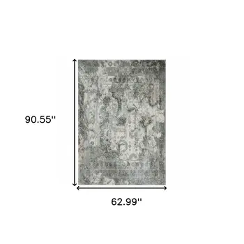 5' X 8' Gray And Ivory Oriental Distressed Area Rug