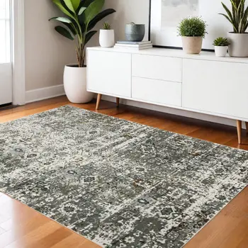 4' X 6' Ivory And Gray Oriental Distressed Area Rug