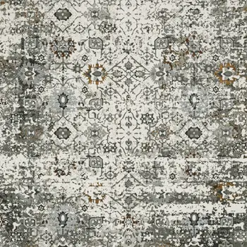 10' X 13' Ivory Grey Charcoal Rust Gold And Brown Oriental Power Loom Stain Resistant Area Rug