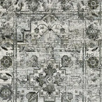2' X 8' Ivory Grey Charcoal Blue And Taupe Oriental Power Loom Stain Resistant Runner Rug