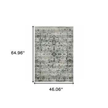 4' X 6' Gray And Blue Oriental Distressed Area Rug