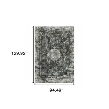 8' X 11' Charcoal And Gray Oriental Distressed Area Rug