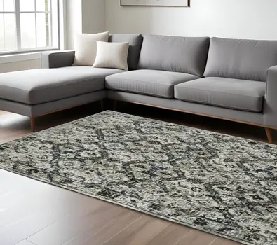 7' X 10' Charcoal And Gray Oriental Distressed Area Rug