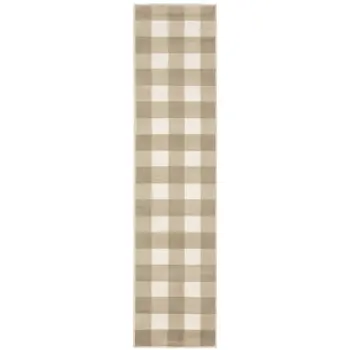 2' X 8' Beige And Ivory Geometric Power Loom Stain Resistant Runner Rug