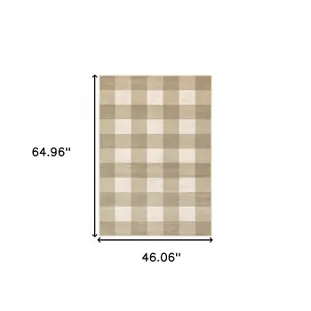 4' X 6' Beige And Ivory Geometric Power Loom Stain Resistant Area Rug