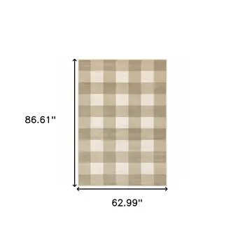 5' X 7' Beige And Ivory Geometric Power Loom Stain Resistant Area Rug