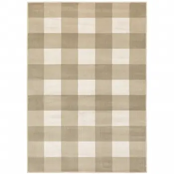 7' X 9' Beige And Ivory Geometric Area Rug