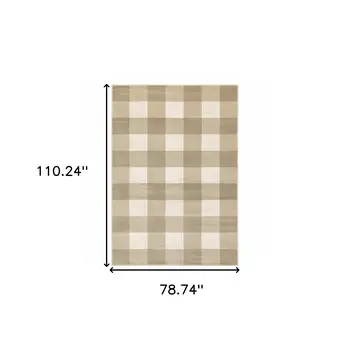 7' X 9' Beige And Ivory Geometric Area Rug