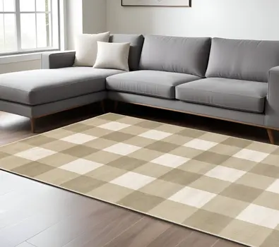 10' X 13' Beige And Ivory Geometric Distressed Area Rug