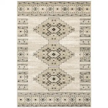 7' X 9' Gray And Ivory Southwestern Area Rug