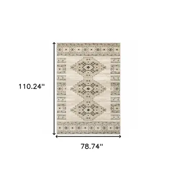 7' X 9' Gray And Ivory Southwestern Area Rug