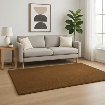 5' X 7' Brown Shag Tufted Handmade Stain Resistant Area Rug