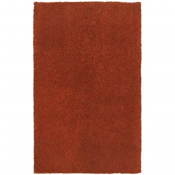 3' X 5' Rust Red Shag Tufted Handmade Stain Resistant Area Rug