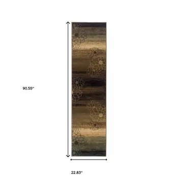 8' Brown Beige And Black Floral Runner Rug