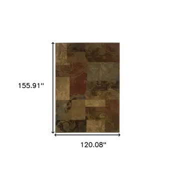 10' X 13' Green And Red Geometric Power Loom Stain Resistant Area Rug