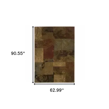5' X 8' Green And Red Geometric Power Loom Stain Resistant Area Rug
