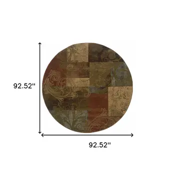 8' Green Round Geometric Power Loom Stain Resistant Area Rug