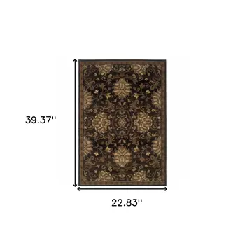 2' X 3' Brown Beige Blue And Red Oriental Power Loom Stain Resistant Area Rug