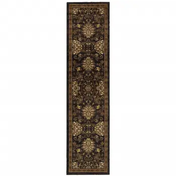 8' Brown And Beige Oriental Runner Rug
