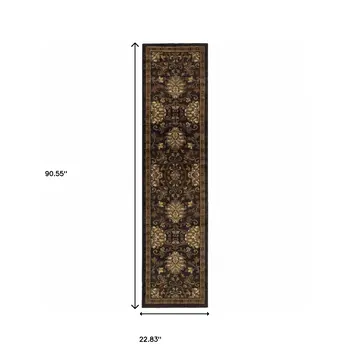 8' Brown And Beige Oriental Runner Rug