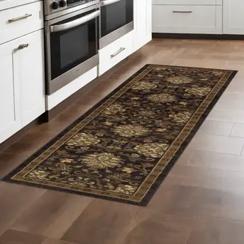 8' Brown And Beige Oriental Runner Rug