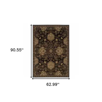 5' X 8' Brown Beige Blue And Red Oriental Power Loom Stain Resistant Area Rug