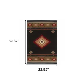 2' X 3' Black And Green Southwestern Area Rug